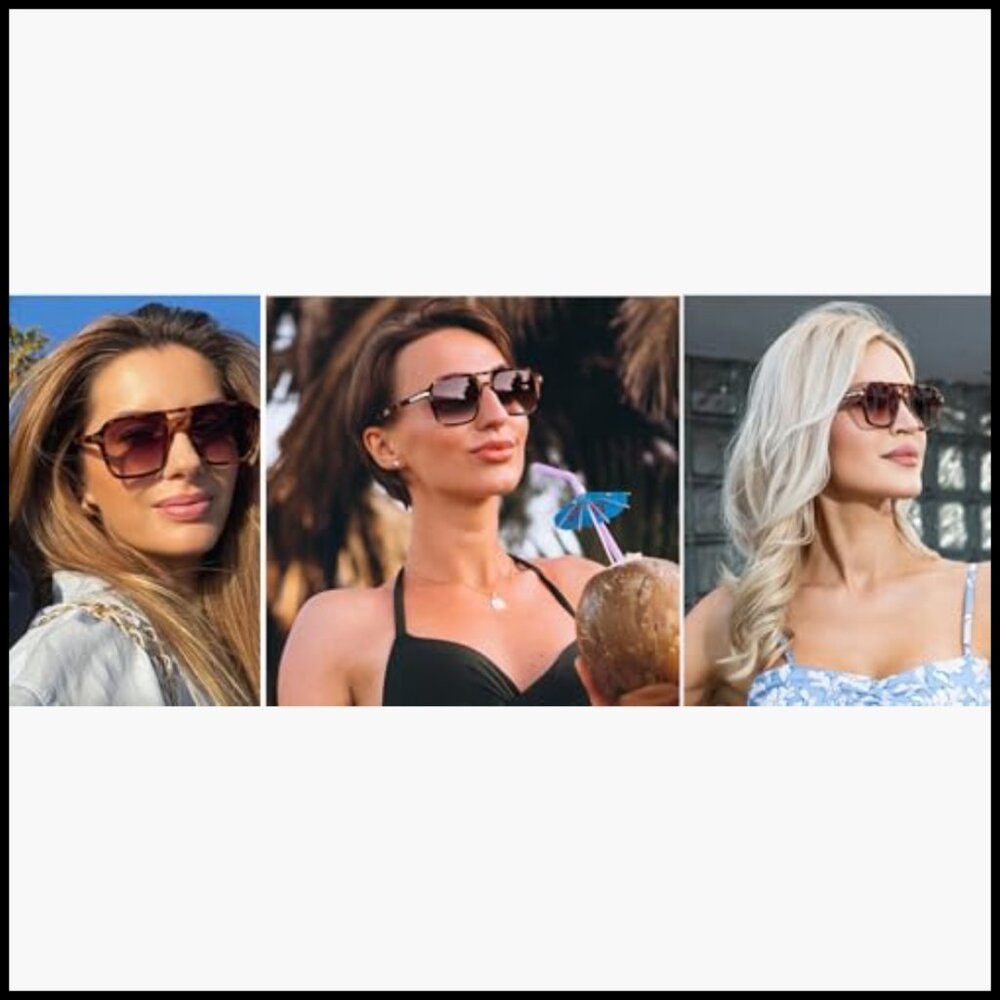 Retro Aviator Sunglasses Rectangular Frame UV400 … - image 6